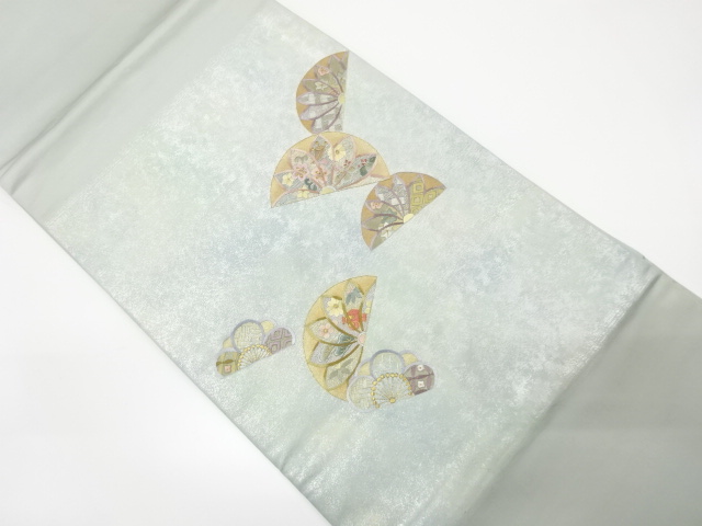 引箔　花に古典柄刺繍開き名古屋帯（額縁仕立て）